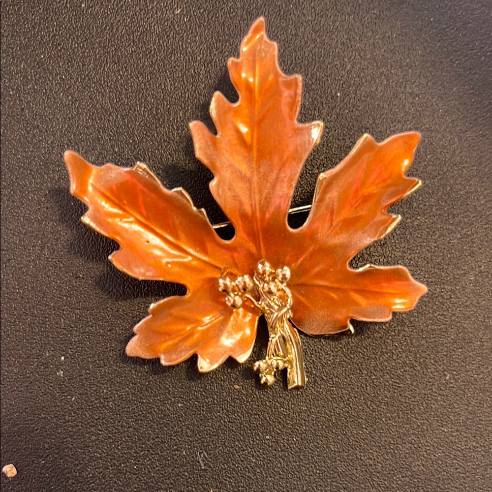 Maple Leaf Brooch in Orange and Gold